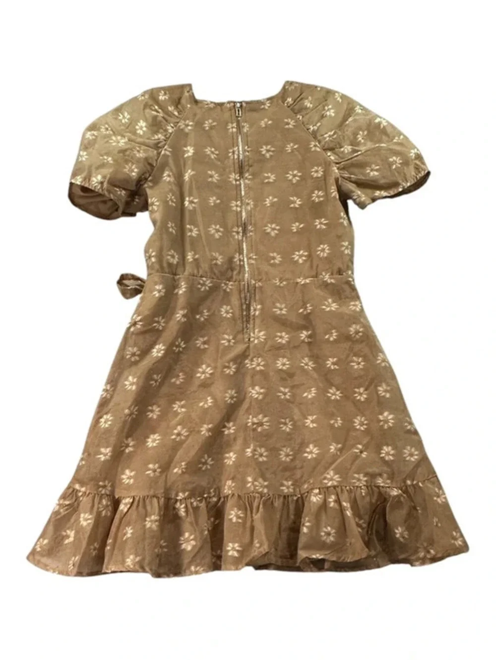 GB by Gianni Bini Beige Floral Puff Sleeve Wrap Dress Size 10 E0086